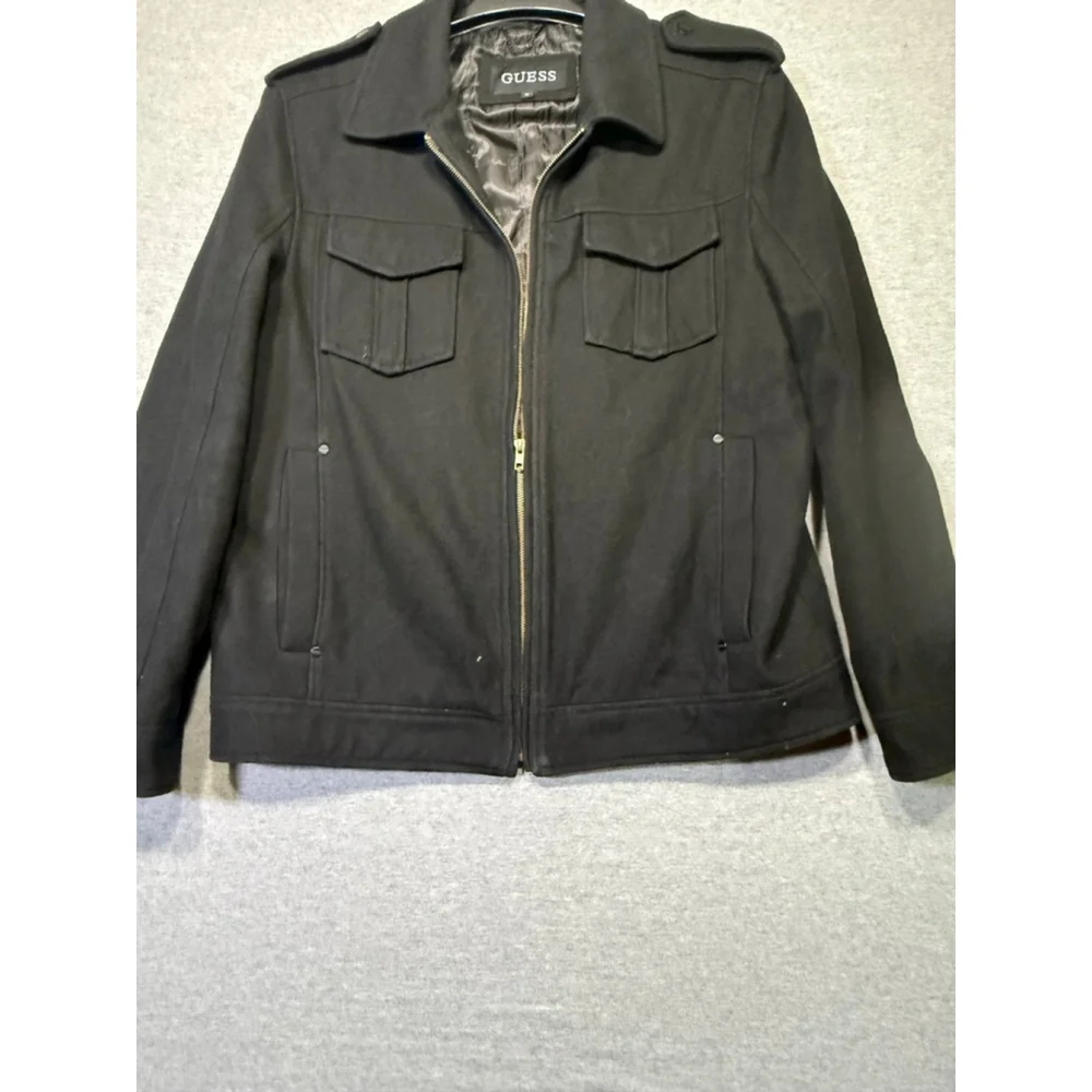 Men's GUESS Wool Black Military & Field Style Jacket XL